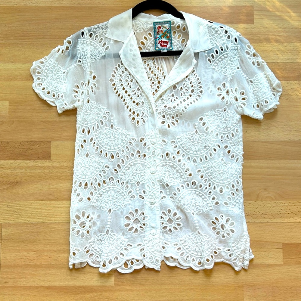 Johnny Was Marietta cooper lace white top size xs great condition